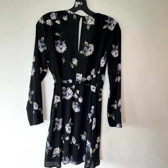 Lush Francesca floral wrap black mini dress, size XS, EUC - Picture 2 of 4